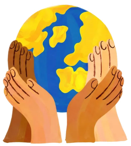 Open hands holding the world